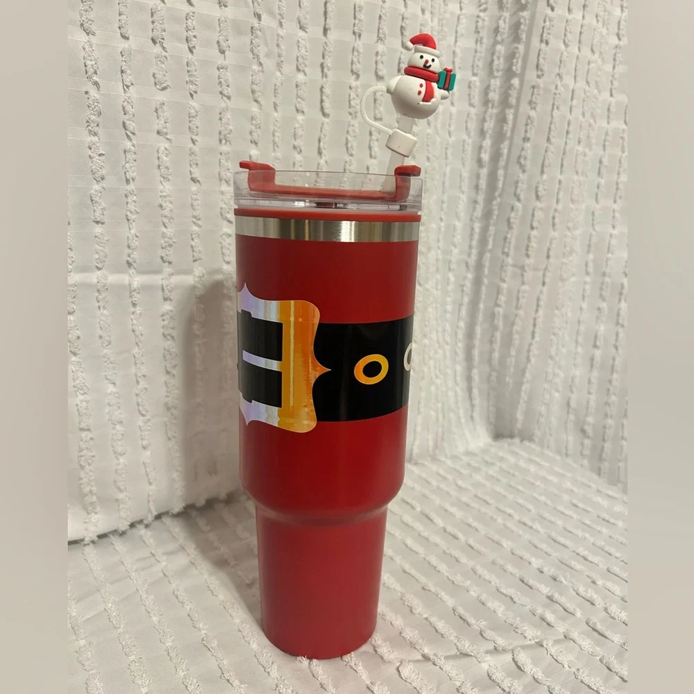 Red Santa‎ Belt Tumbler with Straw